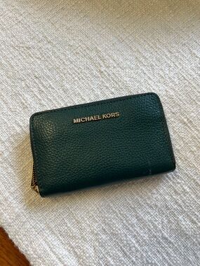 Michael Kors Emerald Pebbled Leather Zip Card Case